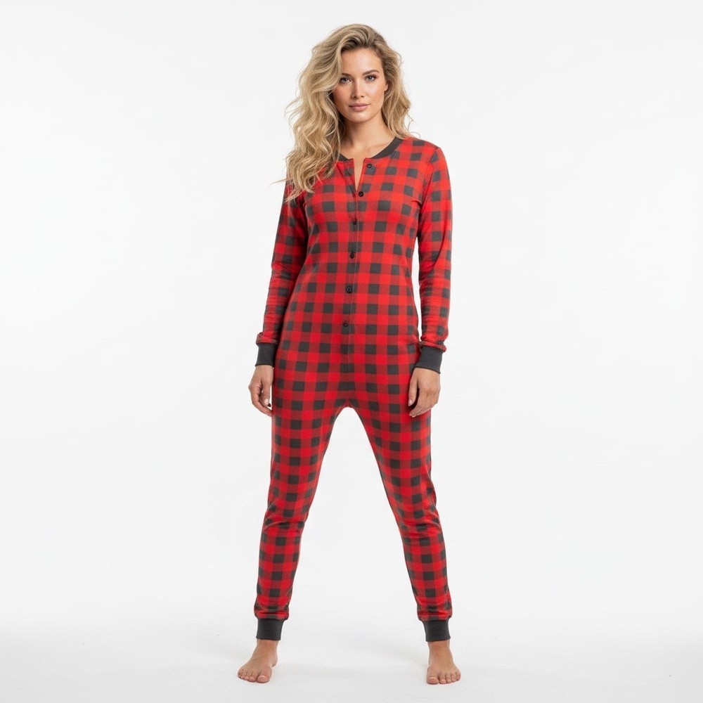 OVERALL PYJAMAS PLAID RED BLACK  BEAR CHEEKS MOM NIGHTWEAR SIZE MEDIUM